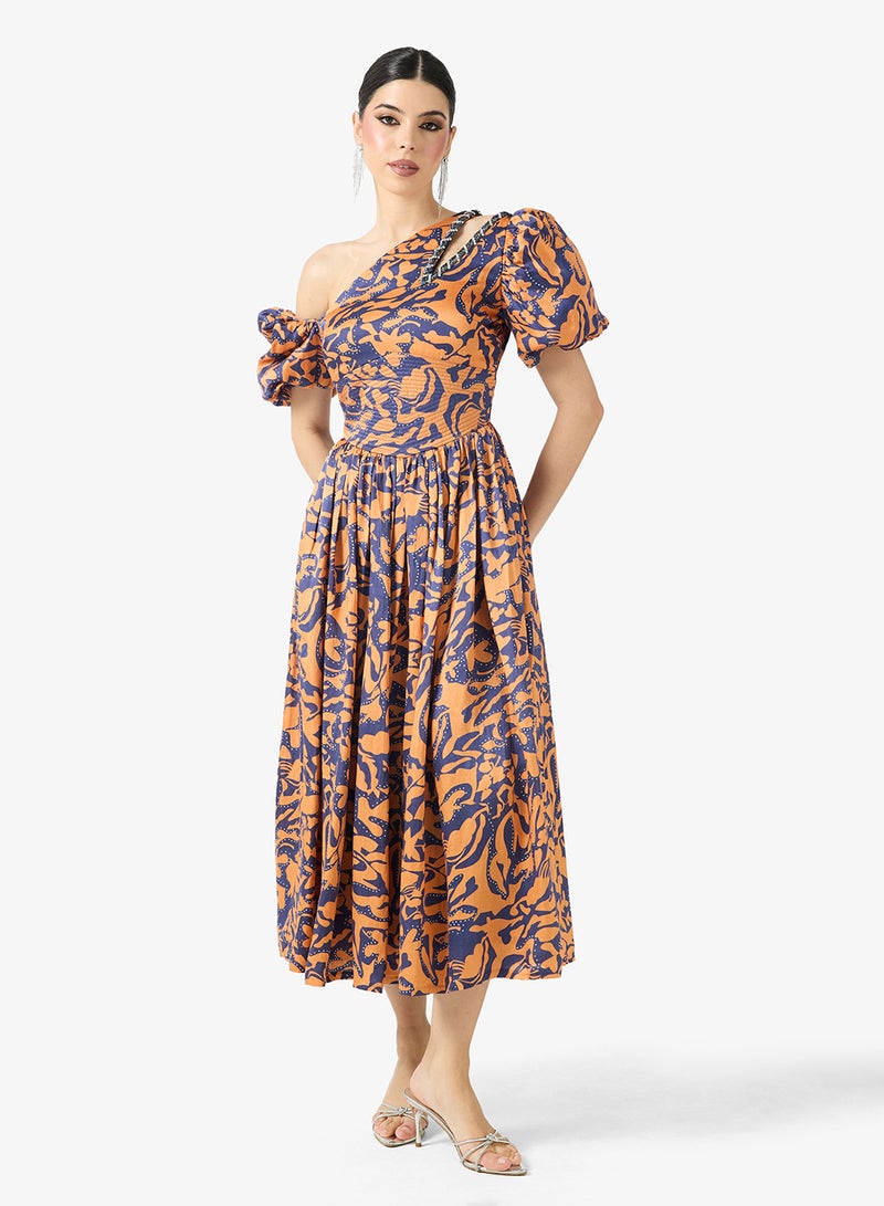 Threadz by Ajooni Printed One-Shoulder Dress - Image 4